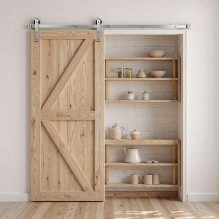 2000 mm Sliding Barn Door Hardware Kit for Single Sliding Barn Door Silver.