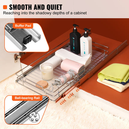 Pull Out Cabinet Under Sink Organizer 11 x 21 Inch Wire Drawer Basket.