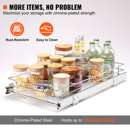 Pull Out Cabinet Under Sink Organizer 11 x 21 Inch Wire Drawer Basket.