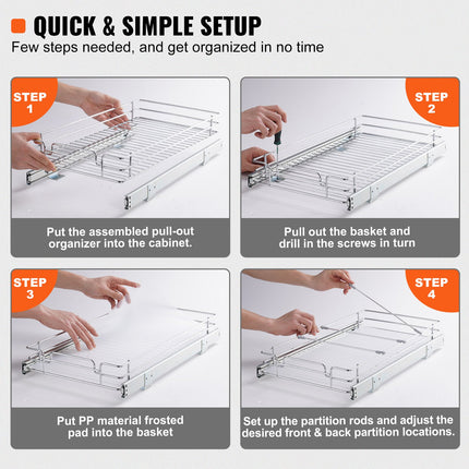 Pull Out Cabinet Under Sink Organizer 11 x 21 Inch Wire Drawer Basket.