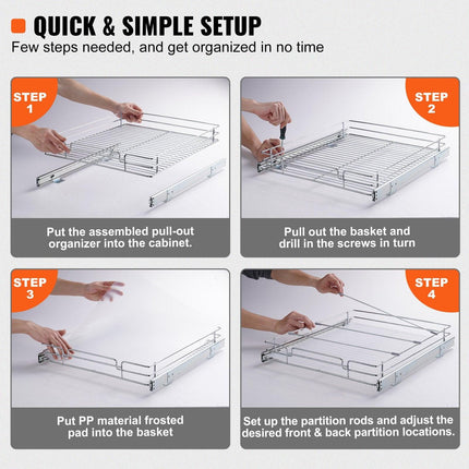 18.5"Wx21"Dx3.5"H Pull Out Cabinet Organizer, Heavy Duty Slide Out Pantry Shelves, Steel Roll Out Drawers, Sliding Drawer Storage for Home Under Sink, 20"Wx22"Dx7"H Install Size for Cabinet.