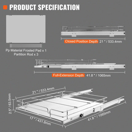 18.5"Wx21"Dx3.5"H Pull Out Cabinet Organizer, Heavy Duty Slide Out Pantry Shelves, Steel Roll Out Drawers, Sliding Drawer Storage for Home Under Sink, 20"Wx22"Dx7"H Install Size for Cabinet.