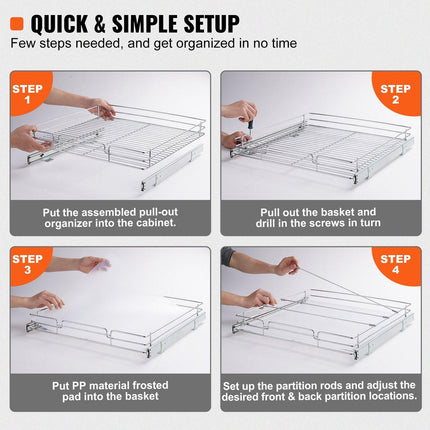 Pull Out Cabinet Under Sink Organizer 20 x 21 Inch Wire Drawer Basket.