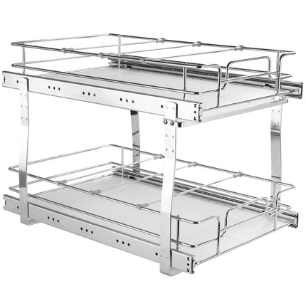 2-Tier Wire Pull Out Cabinet Under Sink Organizer 14x21 Inch Drawer Basket.