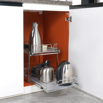 2-Tier Wire Pull Out Cabinet Under Sink Organizer 14x21 Inch Drawer Basket.