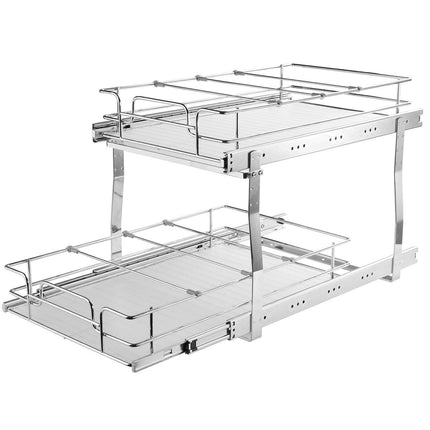 2-Tier Wire Pull Out Cabinet Under Sink Organizer 14x21 Inch Drawer Basket.