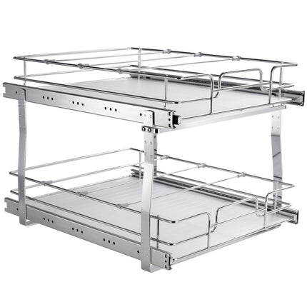 2 Tier 20"Wx21"Dx15"H Pull Out Cabinet Organizer, Heavy Duty Slide Out Pantry Shelves, Steel Roll Out Drawers, Sliding Drawer Storage for Home, 21.5"Wx22"Dx18"H Install Size for Cabinet.