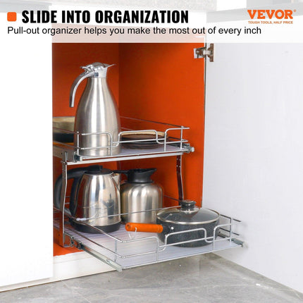 2 Tier 20"Wx21"Dx15"H Pull Out Cabinet Organizer, Heavy Duty Slide Out Pantry Shelves, Steel Roll Out Drawers, Sliding Drawer Storage for Home, 21.5"Wx22"Dx18"H Install Size for Cabinet.
