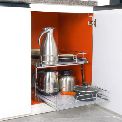 2 Tier 20"Wx21"Dx15"H Pull Out Cabinet Organizer, Heavy Duty Slide Out Pantry Shelves, Steel Roll Out Drawers, Sliding Drawer Storage for Home, 21.5"Wx22"Dx18"H Install Size for Cabinet.