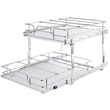 2 Tier 20"Wx21"Dx15"H Pull Out Cabinet Organizer, Heavy Duty Slide Out Pantry Shelves, Steel Roll Out Drawers, Sliding Drawer Storage for Home, 21.5"Wx22"Dx18"H Install Size for Cabinet.
