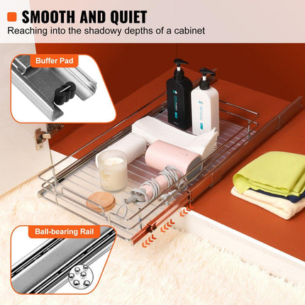 Pull Out Cabinet Under Sink Organizer 11.5 x 16.5 Inch Wire Drawer Basket.