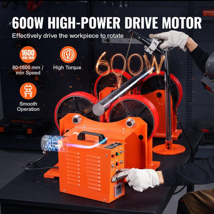 Turning Rolls Linkage Roller, 1000KG/2205LBS Loading Welding Turning Roll, 25-1400mm Diameter, 80-1600 mm/min Rotary Welding Positioner & Welding Torch Stand for Welding Equipment Support.