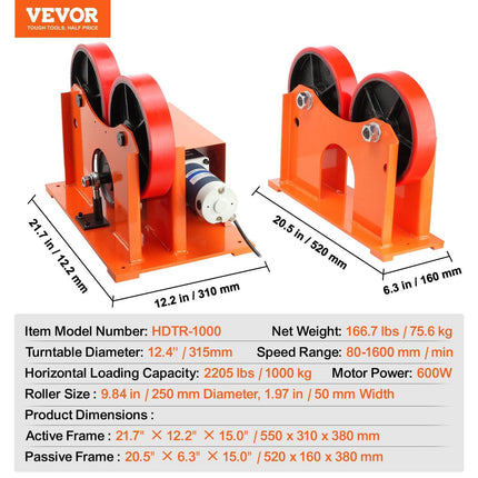 Turning Rolls Linkage Roller, 1000KG/2205LBS Loading Welding Turning Roll, 25-1400mm Diameter, 80-1600 mm/min Rotary Welding Positioner & Welding Torch Stand for Welding Equipment Support.