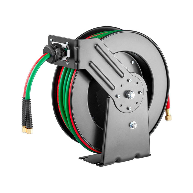 Retractable Welding Hose Reel 1/4 in x 50FT Oxygen Acetylene Rubber Hose R Grade.