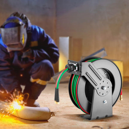 Retractable Welding Hose Reel 1/4 in x 50FT Oxygen Acetylene Rubber Hose R Grade.
