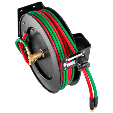 Retractable Welding Hose Reel 1/4 in x 50FT Oxygen Acetylene Rubber Hose R Grade.
