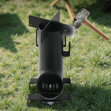 Camping Rocket Stove, Wood Burning Portable Rocket Stove with Carrying Bag for Backpacking, Carbon Steel, Burn Wood, Twigs or Sticks for Outdoor Cooking, Backyard, Camp Cooking, Heating, Black.