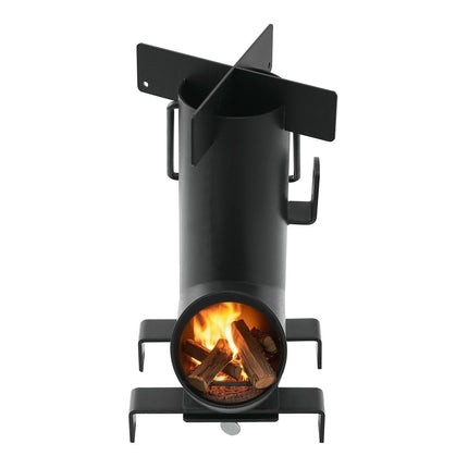 Camping Rocket Stove, Wood Burning Portable Rocket Stove with Carrying Bag for Backpacking, Carbon Steel, Burn Wood, Twigs or Sticks for Outdoor Cooking, Backyard, Camp Cooking, Heating, Black.