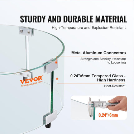 Fire Pit Wind Guard, 740 x 214mm Round Glass Flame Shield, 6mm Thick Fire Table Accessory, Clear Tempered Glass Flame Guard for Propane, Gas, Outdoor, Patio, Backyard.