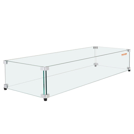 Glass Wind Guard for Rectangular Fire Pit Table 924 x 417 x 191 mm, 8mm Thick and Sturdy Tempered Glass Panel with Hard Aluminum Corner Bracket & Rubber Feet, Easy to Assemble.