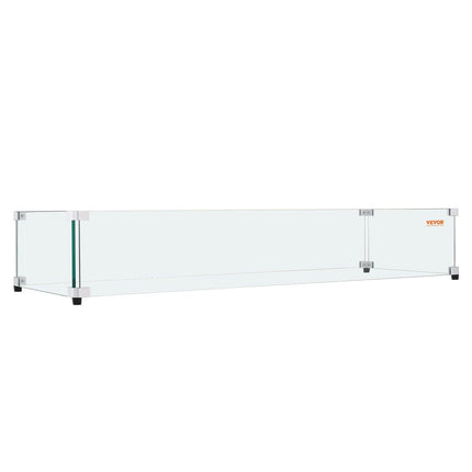 Glass Wind Guard for Rectangular Fire Pit Table 924 x 417 x 191 mm, 8mm Thick and Sturdy Tempered Glass Panel with Hard Aluminum Corner Bracket & Rubber Feet, Easy to Assemble.