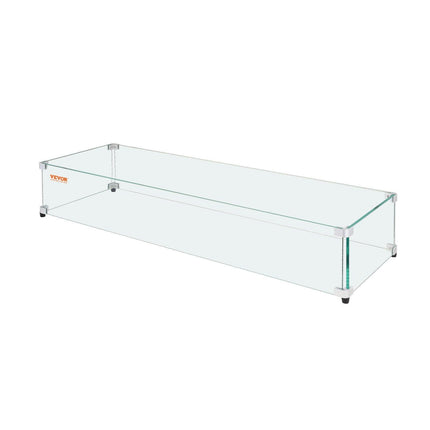 Glass Wind Guard for Rectangular Fire Pit Table 924 x 417 x 191 mm, 8mm Thick and Sturdy Tempered Glass Panel with Hard Aluminum Corner Bracket & Rubber Feet, Easy to Assemble.