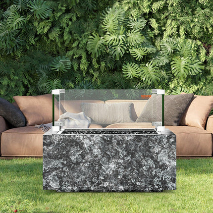 Gas Fire Pit Wind Guard for Square Fire Table, 380 x 380 x 180 mm Clear Tempered Wind Guard for Firepits, 8mm Thick Square Glass Shield, Glass Panel with Hard Corner Bracket & Feet.