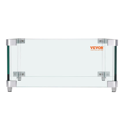 Gas Fire Pit Wind Guard for Square Fire Table, 380 x 380 x 180 mm Clear Tempered Wind Guard for Firepits, 8mm Thick Square Glass Shield, Glass Panel with Hard Corner Bracket & Feet.
