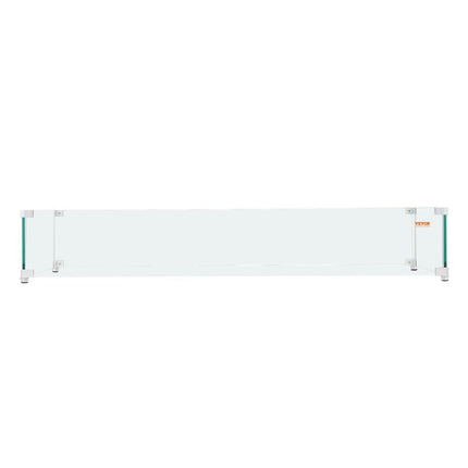 Gas Fire Pit Wind Guard for Square Fire Table, 595 x 190 x 165 mm Clear Tempered Wind Guard for Firepits, 8mm Thick Square Glass Shield, Glass Panel with Hard Corner Bracket & Feet.