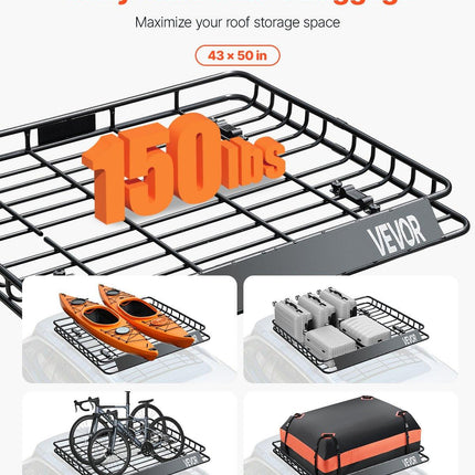 Roof Rack Cargo Carrier, 1095 x 1270 x 105 mm, Universal Rooftop Cargo Basket, Car Top Luggage Holder with 68 kg Max Load Capacity, 4.1 in Fence, Anti-Rust Alloy Steel, Wind Fairing, for SUV Car.