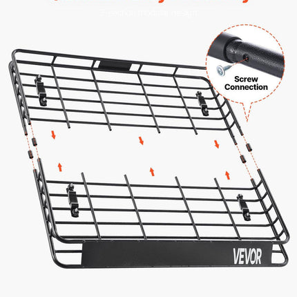 Roof Rack Cargo Carrier, 1095 x 1270 x 105 mm, Universal Rooftop Cargo Basket, Car Top Luggage Holder with 68 kg Max Load Capacity, 4.1 in Fence, Anti-Rust Alloy Steel, Wind Fairing, for SUV Car.