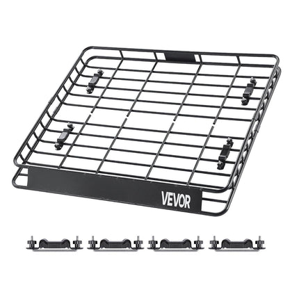 Roof Rack Cargo Carrier, 1095 x 1270 x 105 mm, Universal Rooftop Cargo Basket, Car Top Luggage Holder with 68 kg Max Load Capacity, 4.1 in Fence, Anti-Rust Alloy Steel, Wind Fairing, for SUV Car.