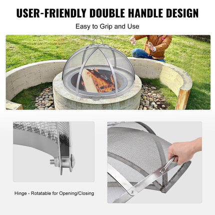 Firepit Spark Screen Lid, 30" Diameter, Outdoor Firepit Ring Cover Round Accessories, Fire Pit Metal Cover, Easy-Opening Stainless Steel Fire Ring Covers for Outdoor Patio Fire Pits Backyard.