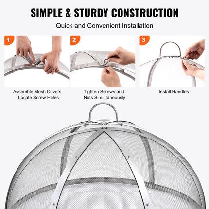 Firepit Spark Screen Lid, 30" Diameter, Outdoor Firepit Ring Cover Round Accessories, Fire Pit Metal Cover, Easy-Opening Stainless Steel Fire Ring Covers for Outdoor Patio Fire Pits Backyard.