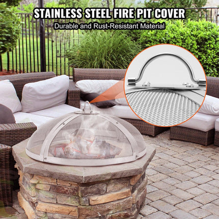 Fire Pit Spark Screen Round 30", Reinforced Heavy Duty Steel Metal Cover, Outdoor Firepit Lid, Easy-Opening Top Screen Covers Round with Ring Handle for Outdoor Patio Fire Pits Backyard.