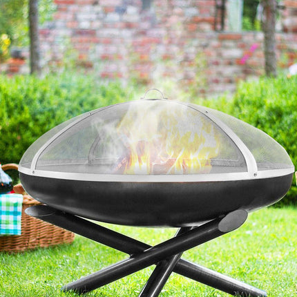 Fire Pit Spark Screen Round 30", Reinforced Heavy Duty Steel Metal Cover, Outdoor Firepit Lid, Easy-Opening Top Screen Covers Round with Ring Handle for Outdoor Patio Fire Pits Backyard.