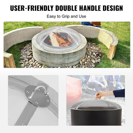 Fire Pit Spark Screen Round 40", Reinforced Heavy Duty Steel Metal Cover, Outdoor Firepit Lid, Easy-Opening Top Screen Covers Round with Ring Handle for Outdoor Patio Fire Pits Backyard.