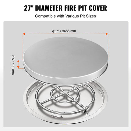 Fire Pit Cover Lid, 27" Portable Firepit Spark Screen,Stainless Steel Steel Metal Cover, Easy-Opening Outdoor Wood Burning and Camping Stove Accessory, for Outdoor Patio Fire Pits Backyard.