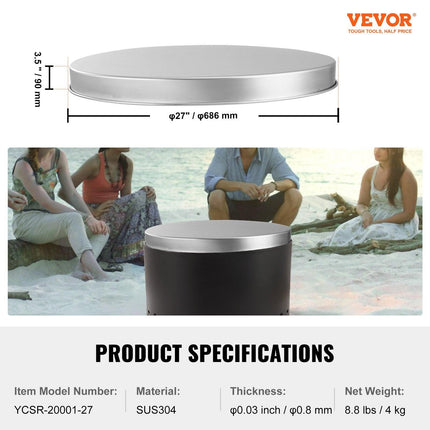 Fire Pit Cover Lid, 27" Portable Firepit Spark Screen,Stainless Steel Steel Metal Cover, Easy-Opening Outdoor Wood Burning and Camping Stove Accessory, for Outdoor Patio Fire Pits Backyard.