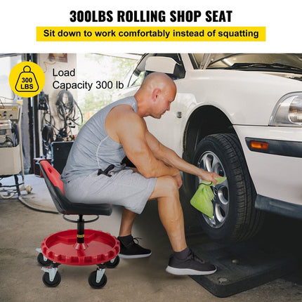 Rolling Garage Stool 300LBS Adjustable Mechanic Work Shop Seat w/Casters.