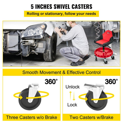 Rolling Garage Stool 300LBS Adjustable Mechanic Work Shop Seat w/Casters.