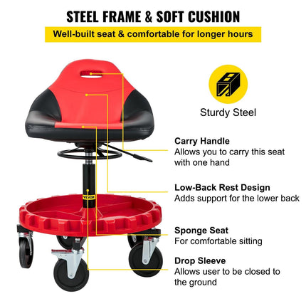 Rolling Garage Stool 300LBS Adjustable Mechanic Work Shop Seat w/Casters.