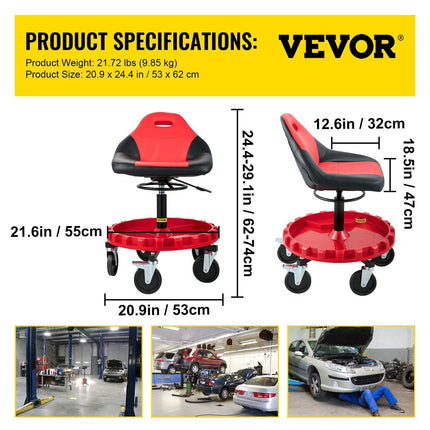 Rolling Garage Stool 300LBS Adjustable Mechanic Work Shop Seat w/Casters.