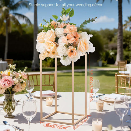 Wedding Flower Stand, 10PCS 40cm Column Flower Stand, Floral Stands with Acrylic Laminate, Gold Rectangular Floral Display Rack for Wedding, Party, Birthday, Home, Gold Centerpiece Stands.