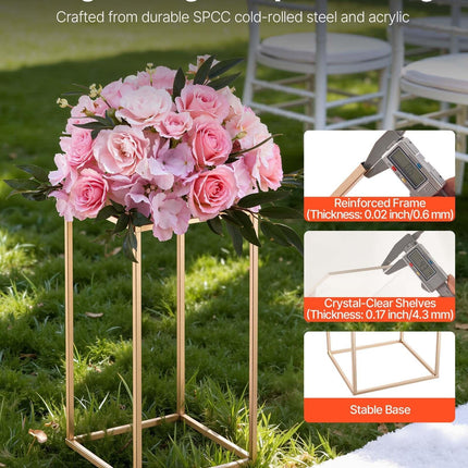 Wedding Flower Stand, 10PCS 40cm Column Flower Stand, Floral Stands with Acrylic Laminate, Gold Rectangular Floral Display Rack for Wedding, Party, Birthday, Home, Gold Centerpiece Stands.