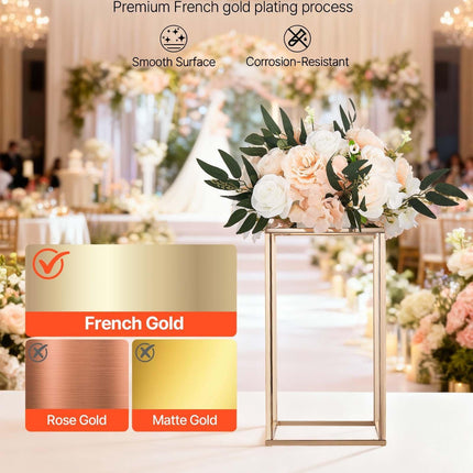 Wedding Flower Stand, 10PCS 40cm Column Flower Stand, Floral Stands with Acrylic Laminate, Gold Rectangular Floral Display Rack for Wedding, Party, Birthday, Home, Gold Centerpiece Stands.
