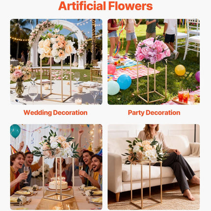 Wedding Flower Stand, 10PCS 40cm Column Flower Stand, Floral Stands with Acrylic Laminate, Gold Rectangular Floral Display Rack for Wedding, Party, Birthday, Home, Gold Centerpiece Stands.