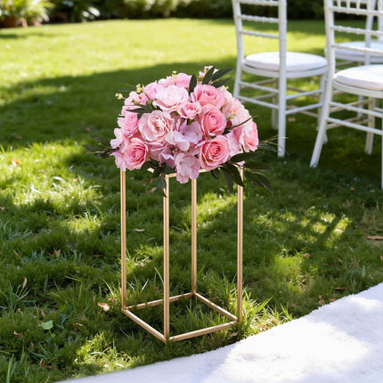 Wedding Flower Stand, 10PCS 40cm Column Flower Stand, Floral Stands with Acrylic Laminate, Gold Rectangular Floral Display Rack for Wedding, Party, Birthday, Home, Gold Centerpiece Stands.