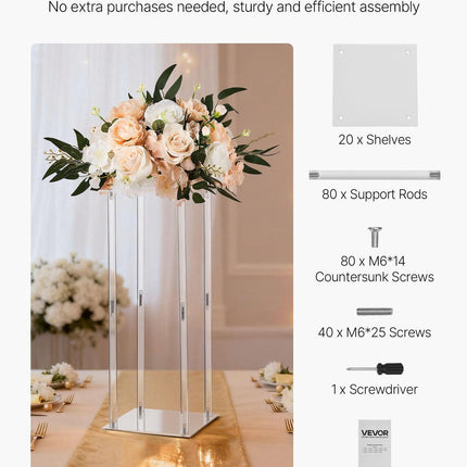Wedding Flower Stand, 10PCS 50cm Column Flower Stand, Floral Stands with Acrylic Laminate, Cylindrical Cubic Floral Display Rack for Wedding, Party, Birthday, Home, Centerpiece Stands.