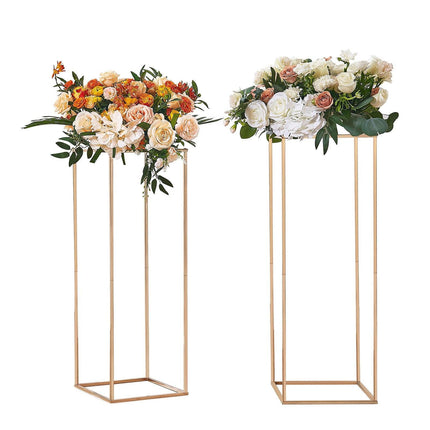2PCS 31.5inch/80cm High Wedding Flower Stand, With Acrylic Laminate,Metal Vase Column Geometric Centerpiece Stands, Gold Rectangular Floral Display Rack for Events Reception, Party Decoration.